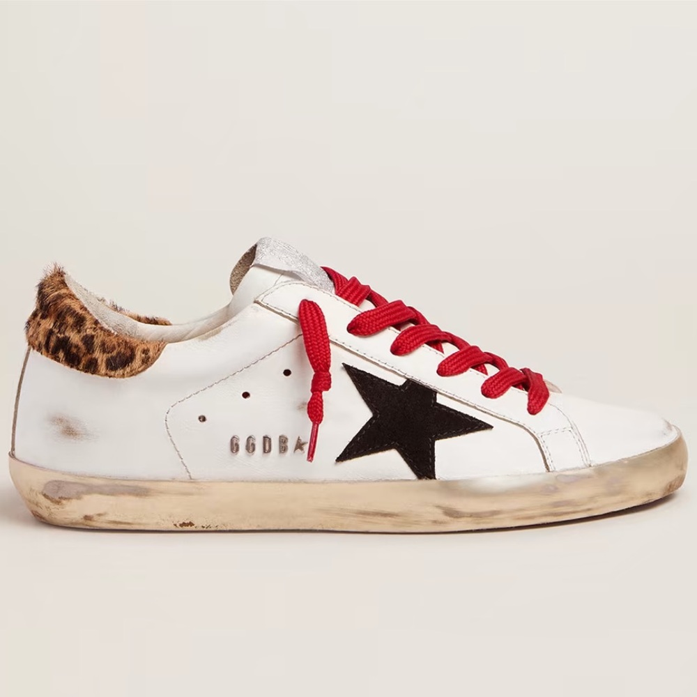 Golden Goose Super Star Red Laces Leopard Heel Tab